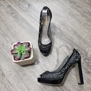 Valentino Leather Mesh Laser Cut Pumps 39.5 Black